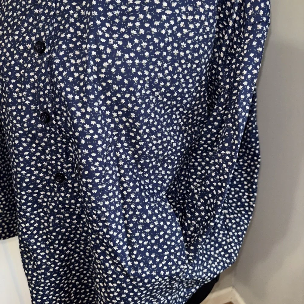 SBJ Austin Oversized Cotton Shirt Size 1/2 Button Boxy Lagenlook Navy Floral - Picture 7 of 8